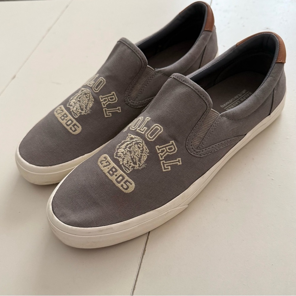 Ralph Lauren Polo Thompson Tiger Head Embroidered Slip-On Shoes Preppy Canvas